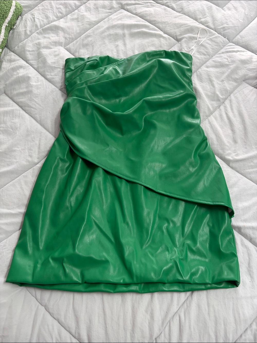 Hello Molly Strapless Green Faux-Leather Mini Dress